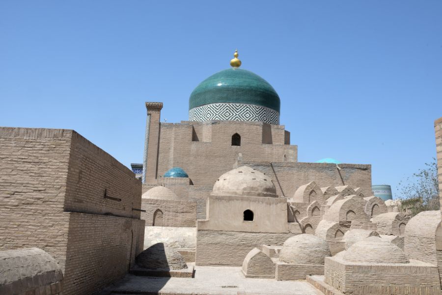 Chiwa: die Gedenkstätte Pahlavan Mahmoud mit blauer Kuppel (entstanden 1247 bis 1326)